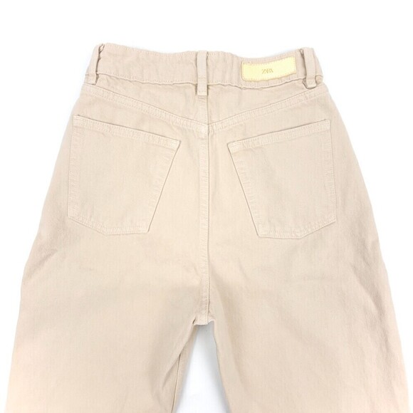 ZARA 90s Mom High Rise Tapered Ankle Cropped Jeans Womens 2 Beige Cream Denim - Picture 6 of 9